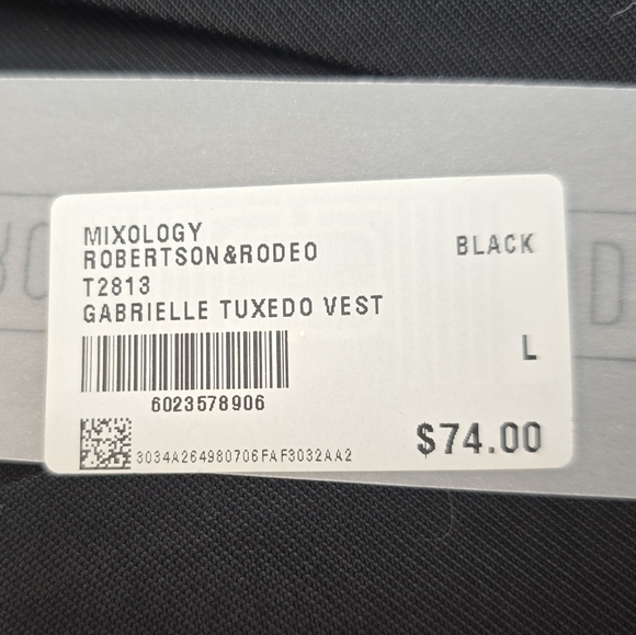 ROBERTSON + RODEO Gabrielle Tuxedo Vest Black Button Tie Back Women's Large Chic - Picture 10 of 10